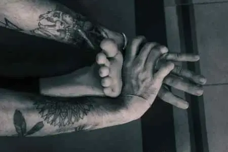 Hands meeting during a yoga practice
